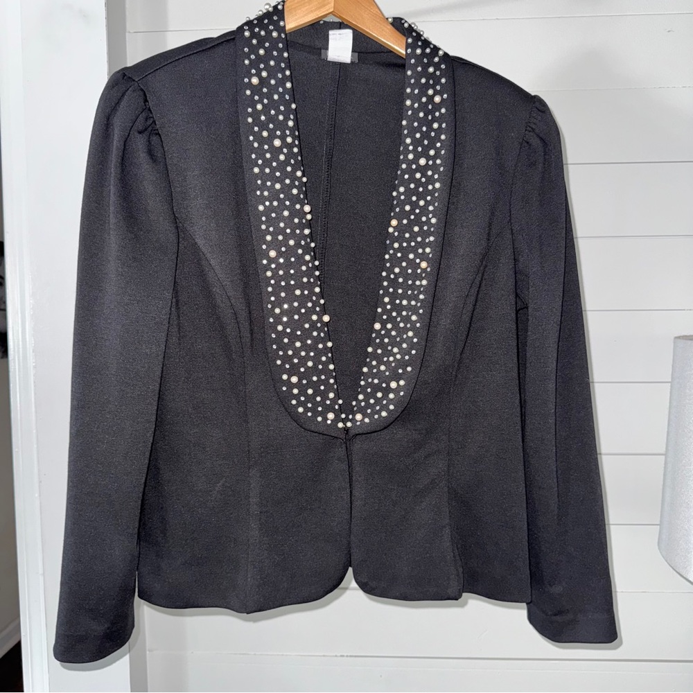 Women’s Black MSK Blazer with pearl and rhinestone Detail Size XL‎